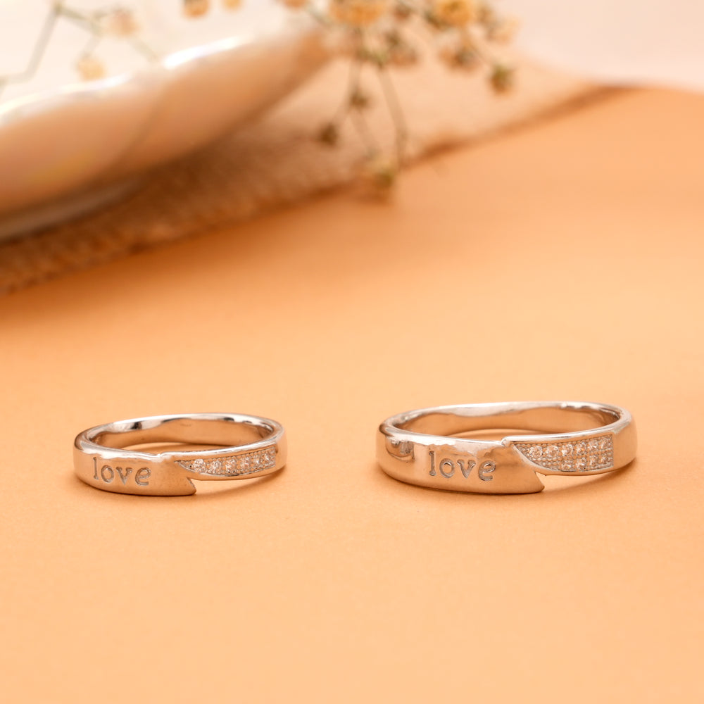 Classic Love Engraved Silver Couples Ring