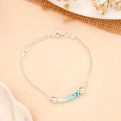 Blue & White Spiral Bead Baby Silver Bracelet