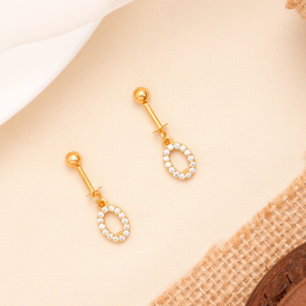 Oval Shape White Stone Drops Golden Koppu