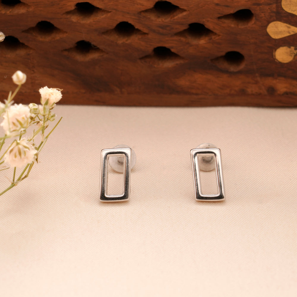 Elegant Silver Rectangle Shape Stud