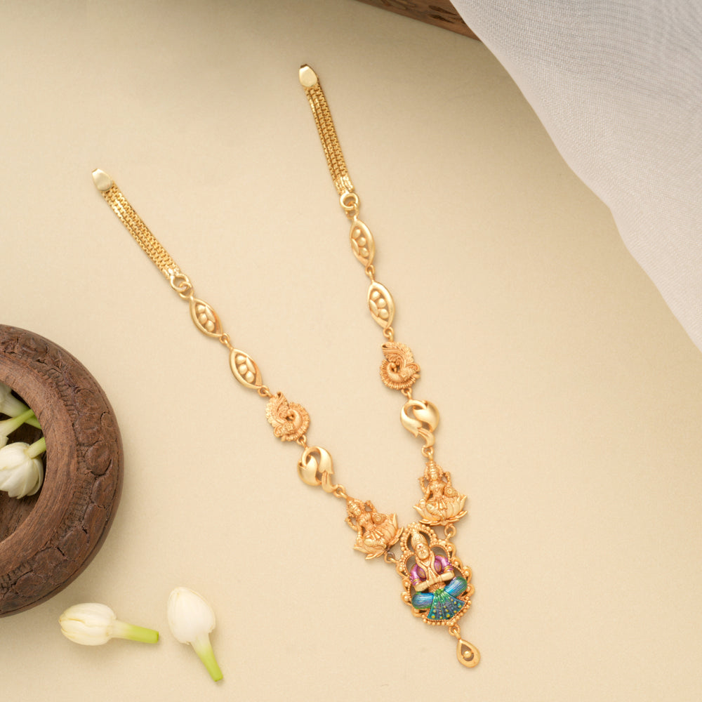 Divine Lakshmi Enamel Design Golden Necklace
