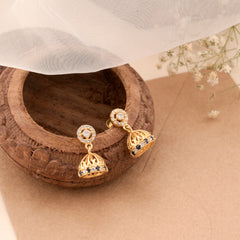Bloom Sapphire Blue Stone Golden Jhumkas