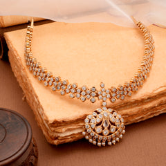 Traditional Gold Plated Attigai with White Stones