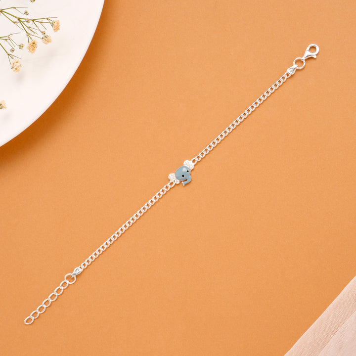 Minimal Elephant Enamel Silver Baby Bracelet