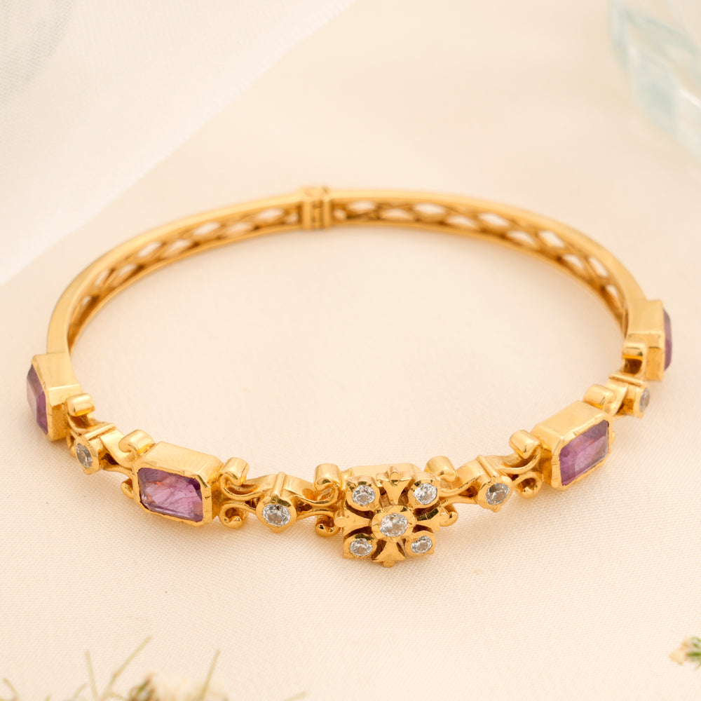 Fancy Floral with Enamel Leaf Gold Kada