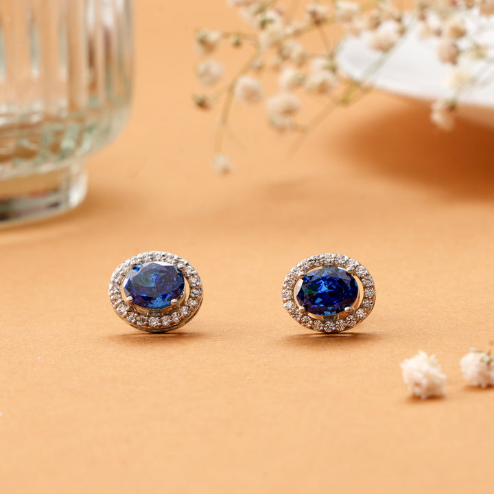 Blue Cubic Zirconia Circular Studs