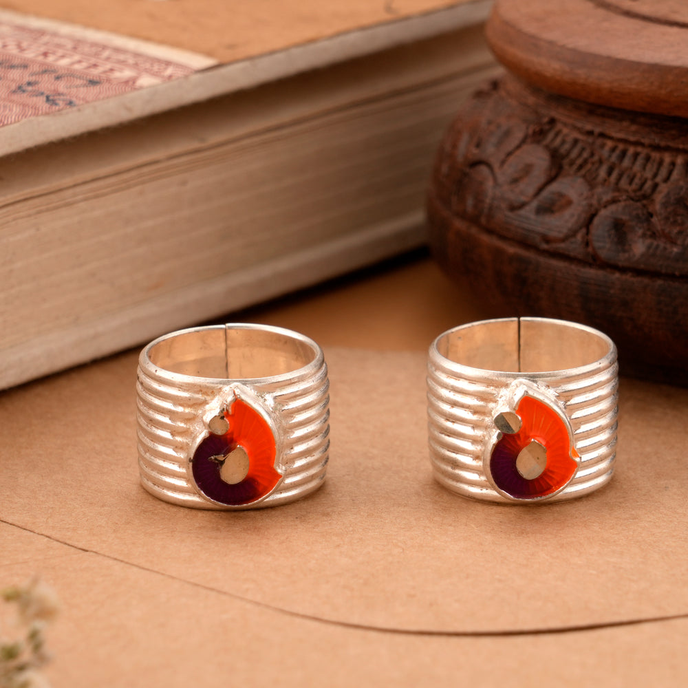 Enamel Leaf Design Silver Metti