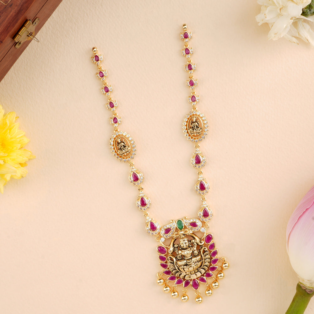 Leaf Ruby with Lakshmi Pendant Necklace
