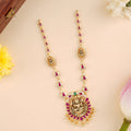 Leaf Ruby with Lakshmi Pendant Necklace