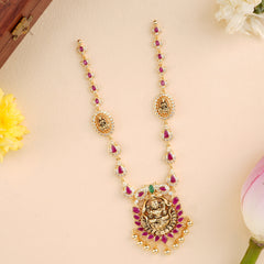 Leaf Ruby with Lakshmi Pendant Necklace