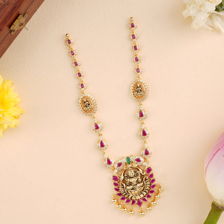 Leaf Ruby with Lakshmi Pendant Necklace