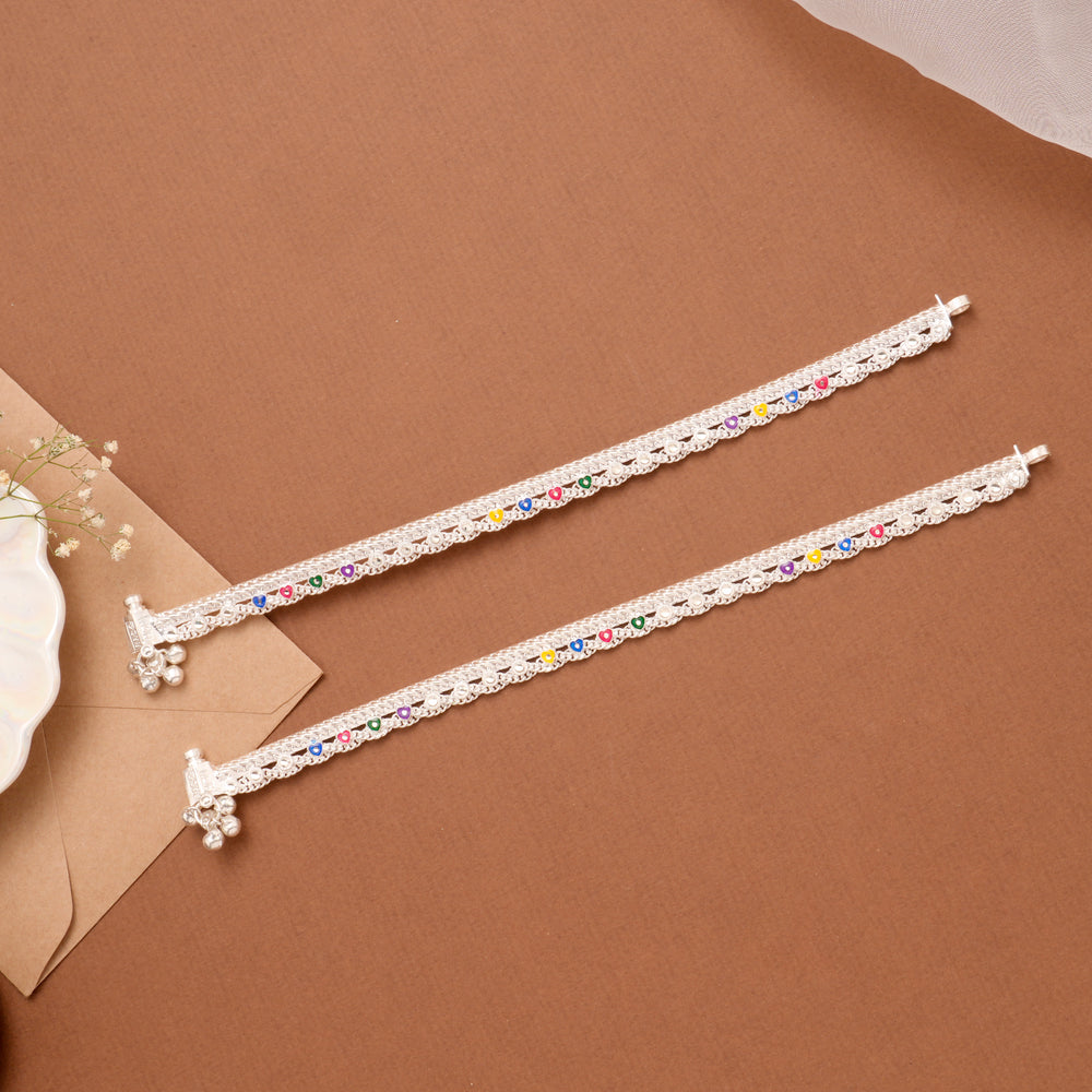 Minimal Enamel Link Drop Silver Anklet