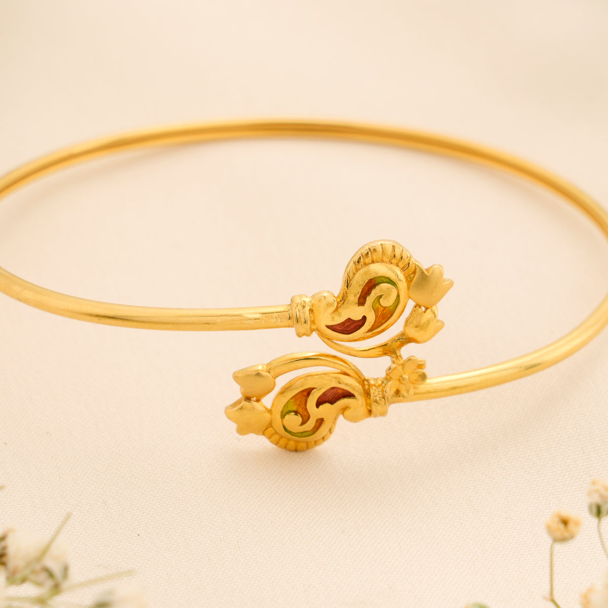 Floral Ruby Stone Gold Kada
