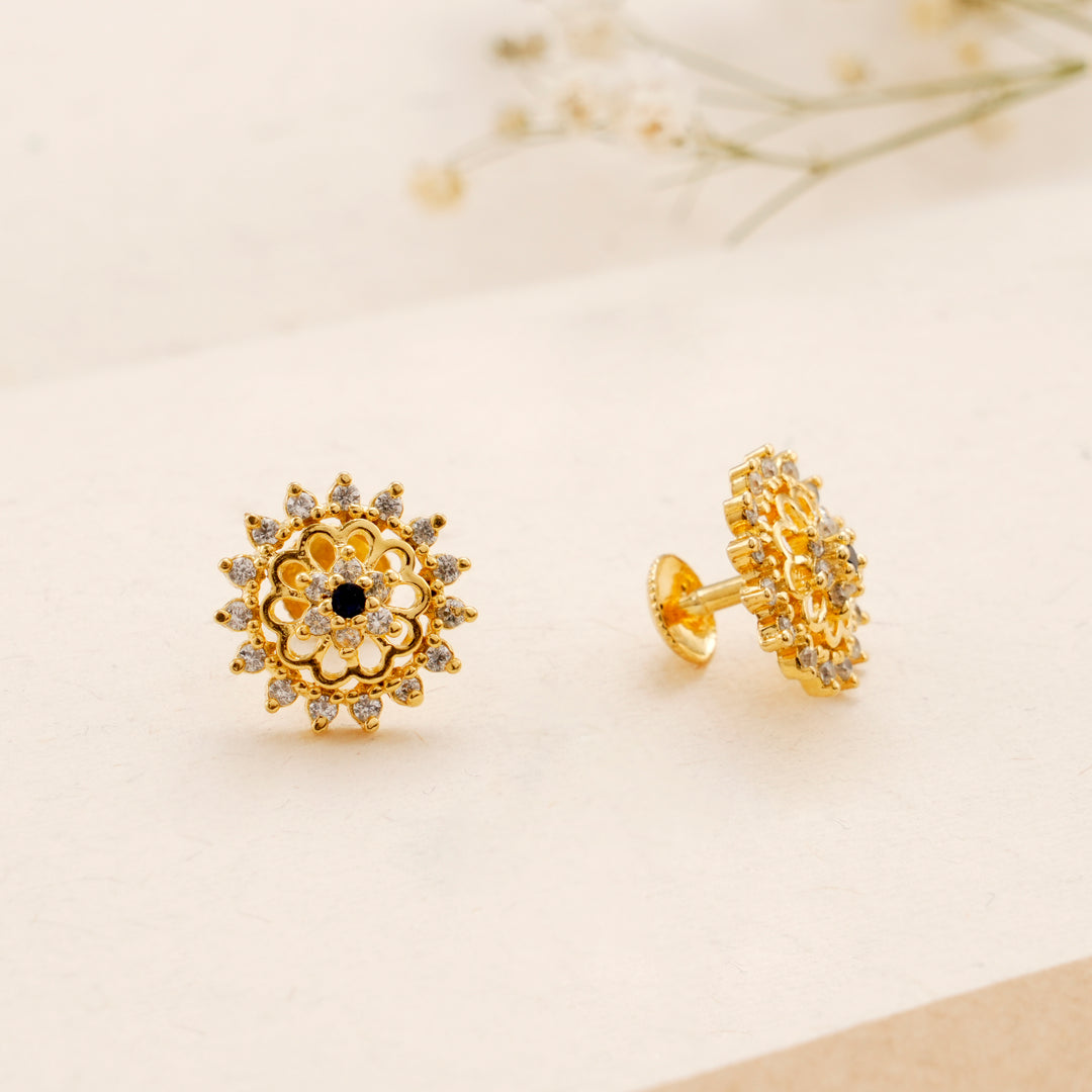 Floral Golden White Stone Kundan Stud
