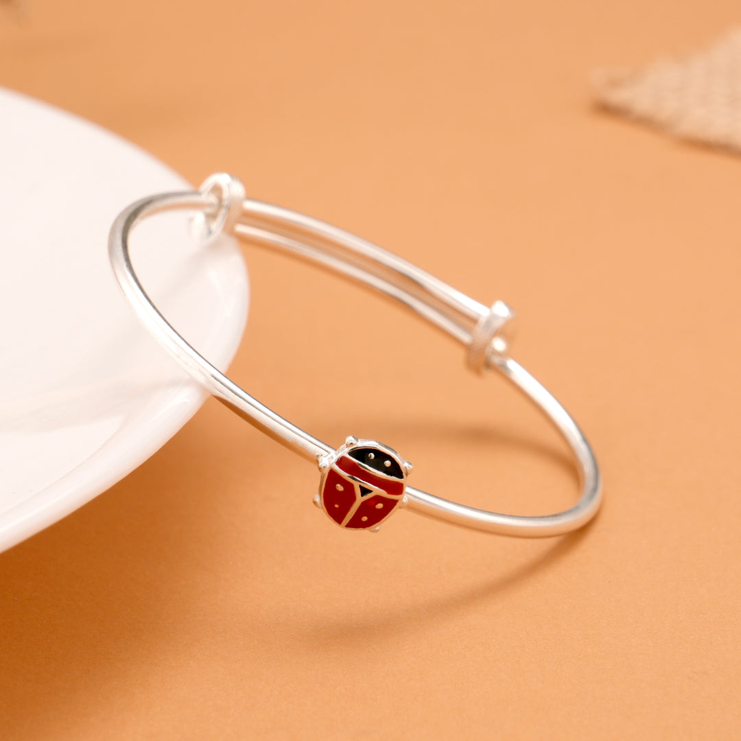 Ladybug Charm Silver Baby Bangle