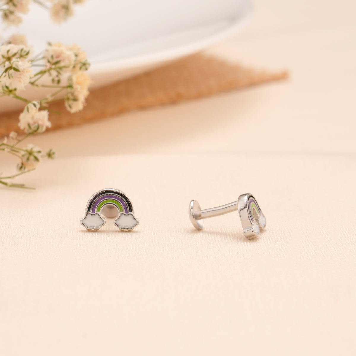 Black Purple Rainbow Cloud Silver Stud
