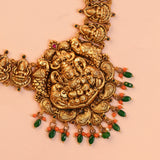 Gold Plated Silver Antique Lakshmi Temple Haram with Seated Lakshmi Link Chain