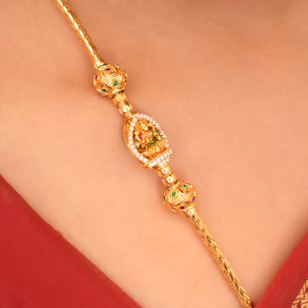 Devotional White Stone Lakshmi Mugappu Chain