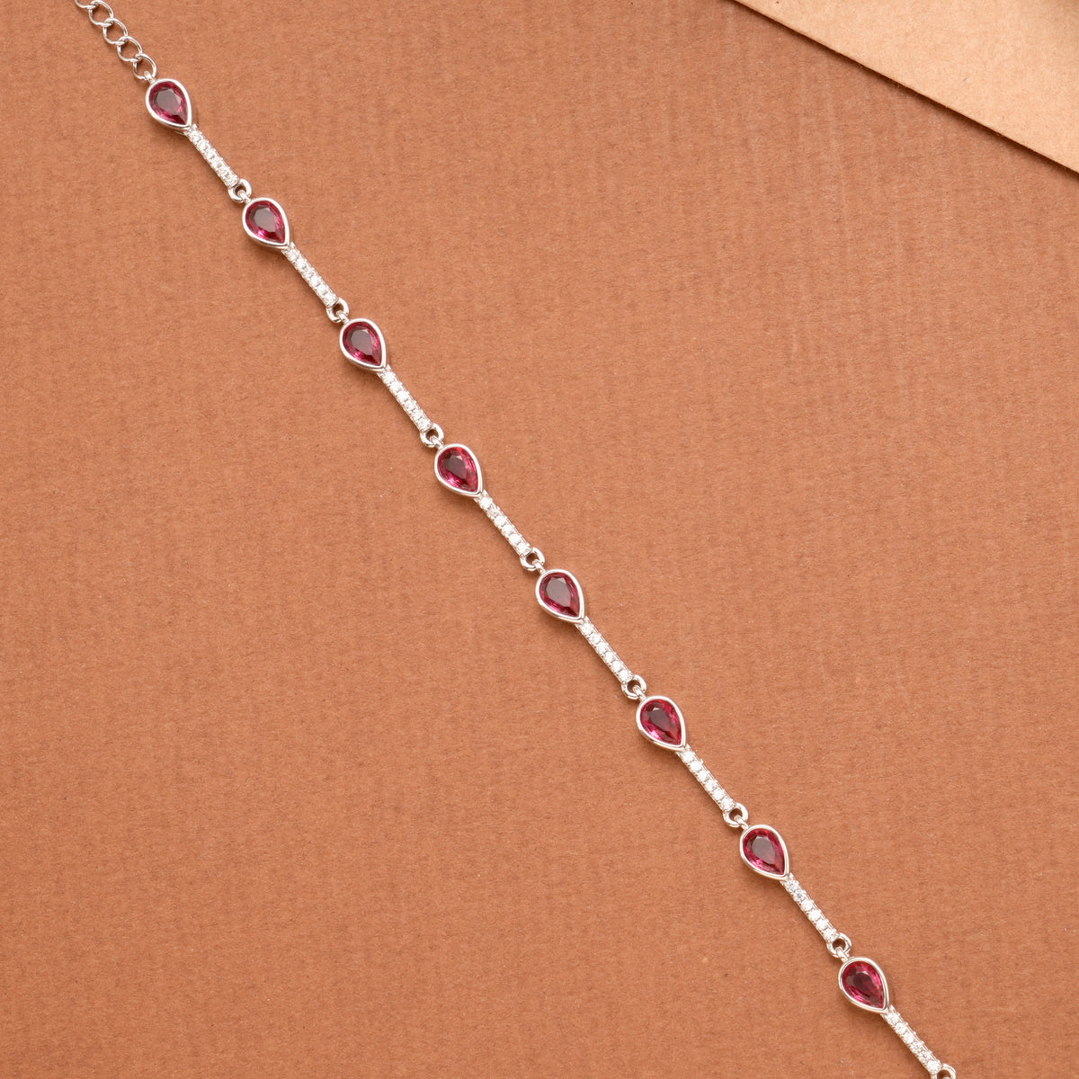 Stylish Red Tear Drop Stone Silver Women’s Bracelet