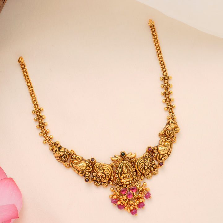 Antique Lakshmi Peacock Ruby Drop Necklace