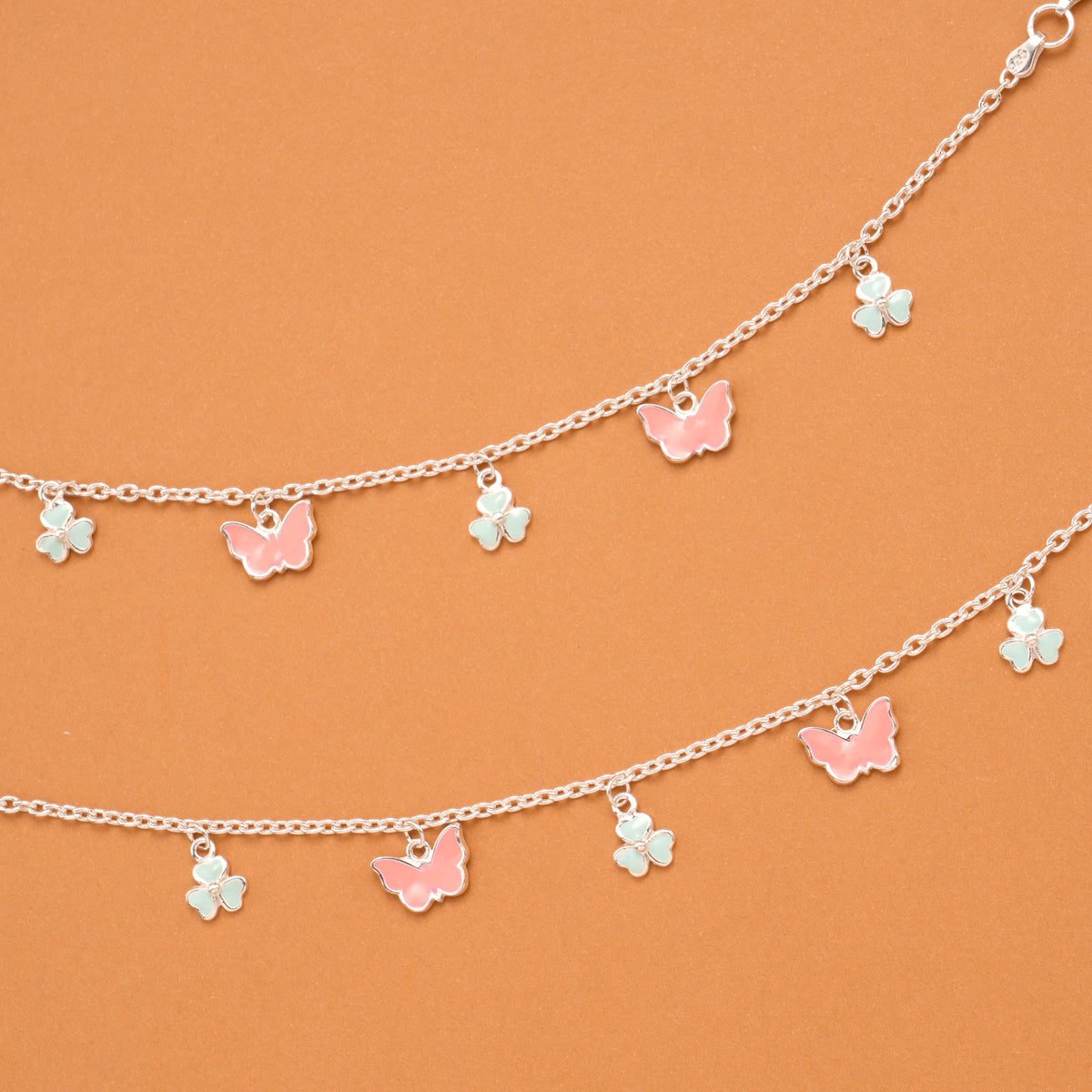 Pastel Pink Butterfly Silver Baby Anklets