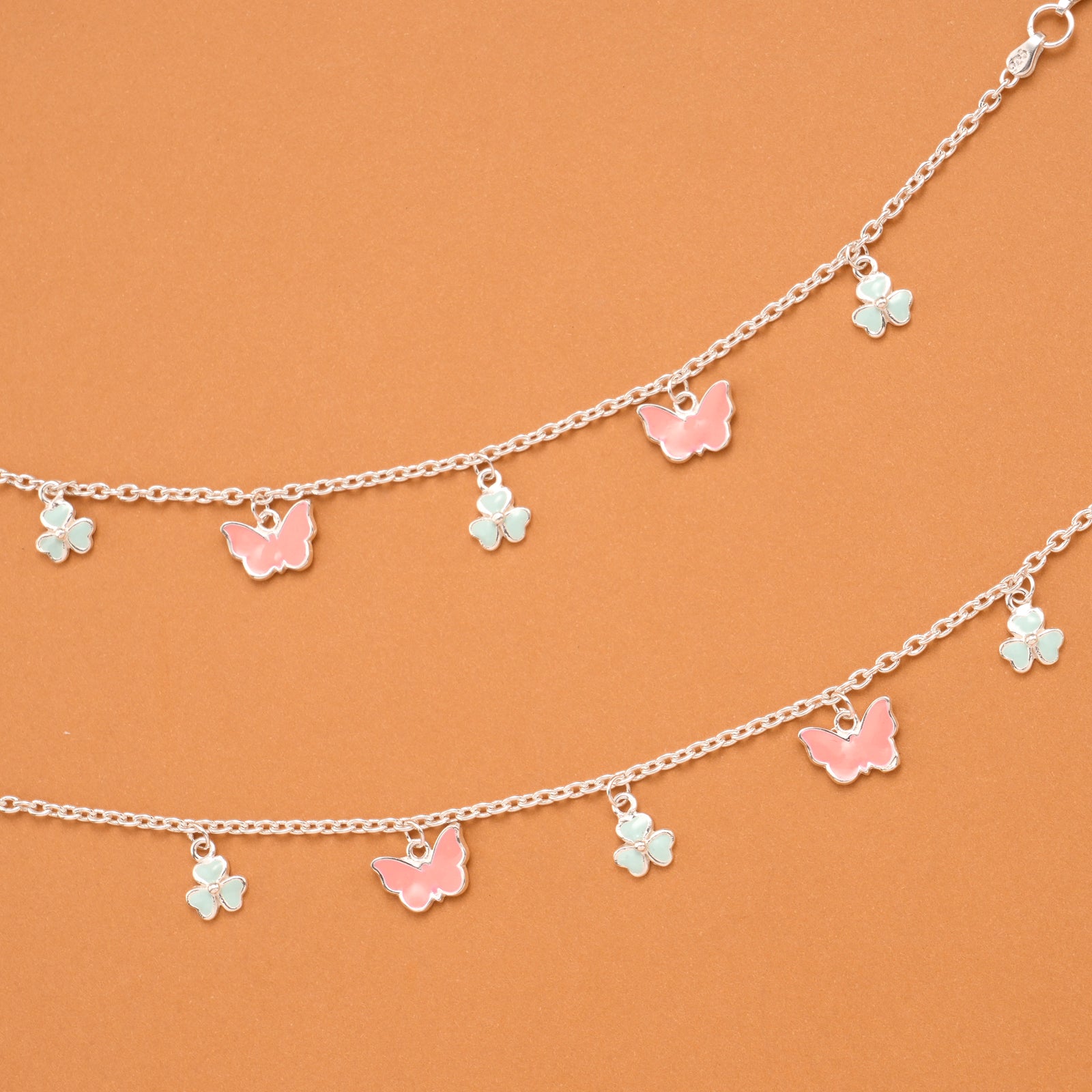 Pastel Pink Butterfly Silver Baby Anklets