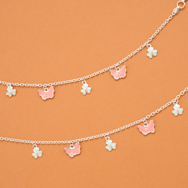 Pastel Pink Butterfly Silver Baby Anklets