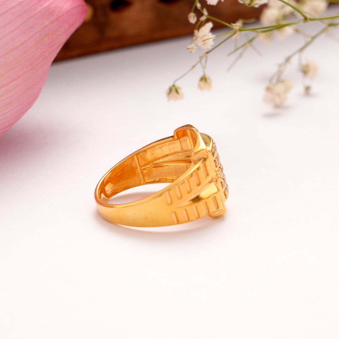 Trendy Square Shape Stone Golden Ring