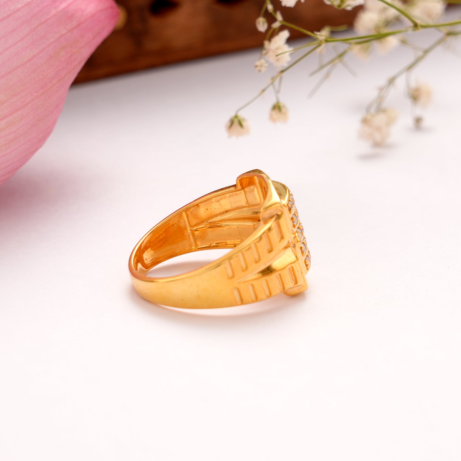 Trendy Square Shape Stone Golden Ring