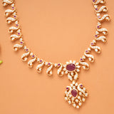 Traditional Peacock Design Ruby Stone Golden Necklace