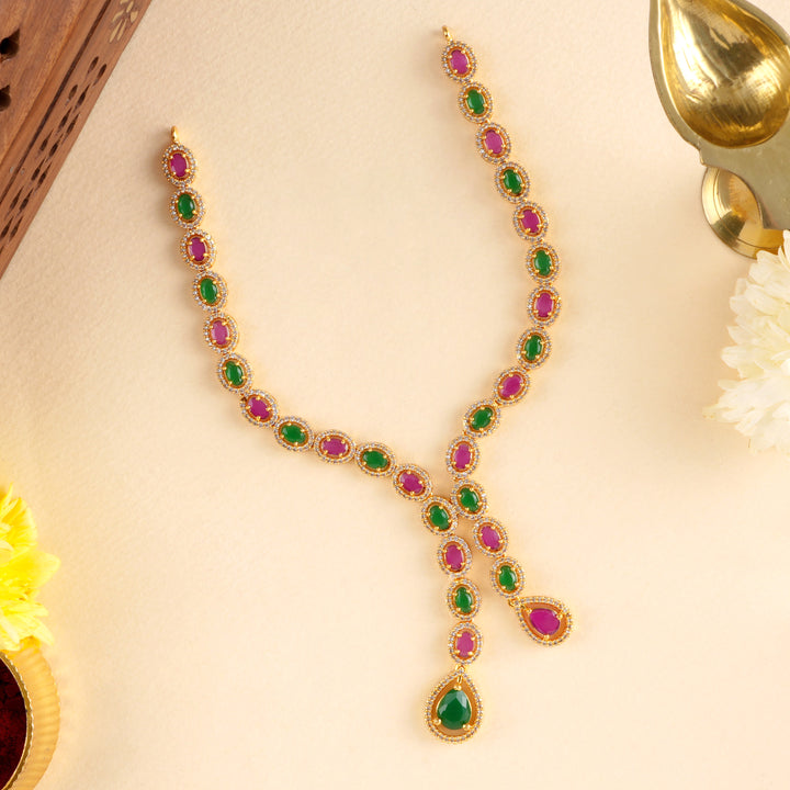 U-Shape Ruby and Emerald Swarovski Necklace