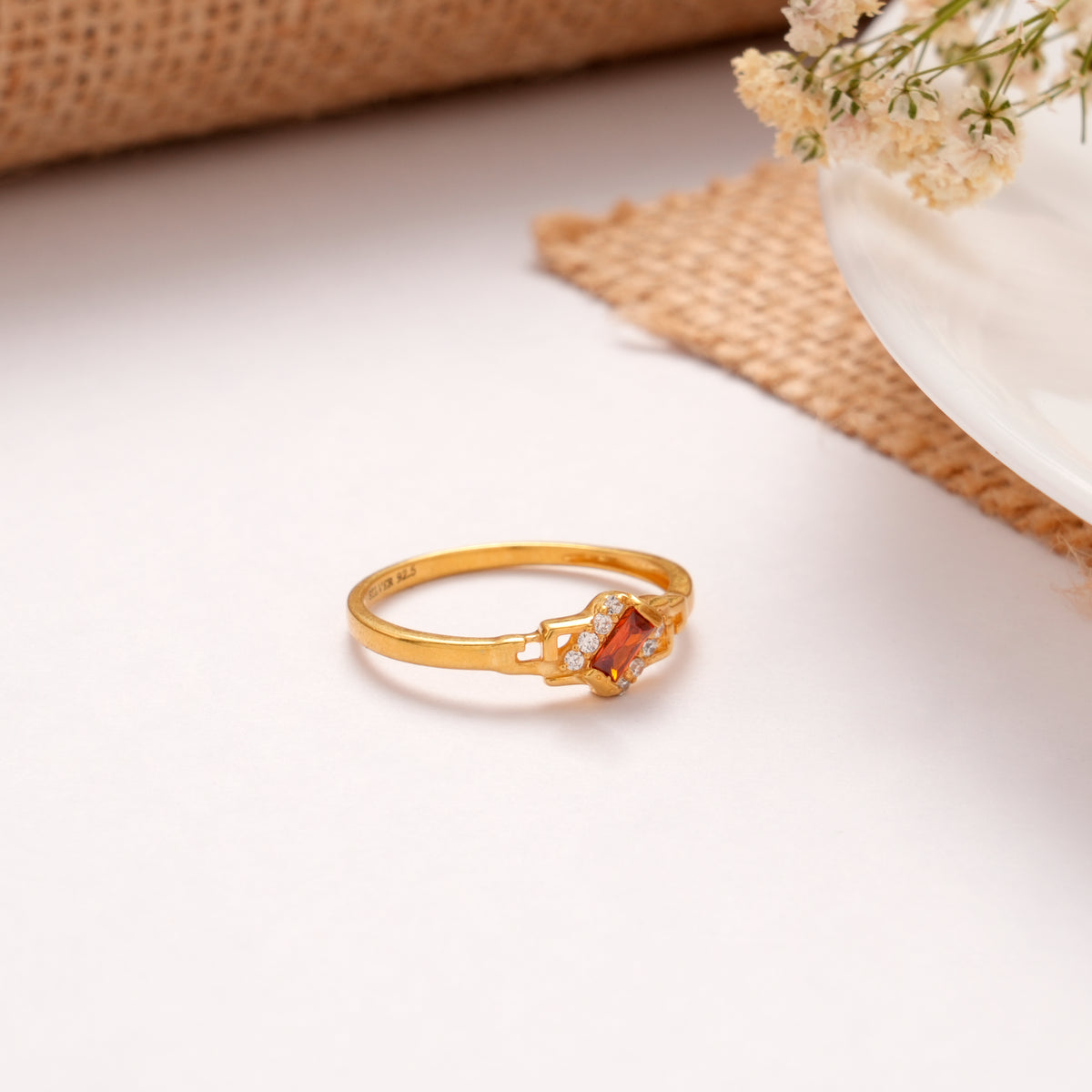 Royal Rectangular Garnet Golden Ring