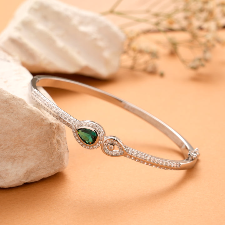 Elegant Emerald Teardrop Silver Bracelet