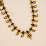 Antique Red and Green Stone Golden Long Necklace