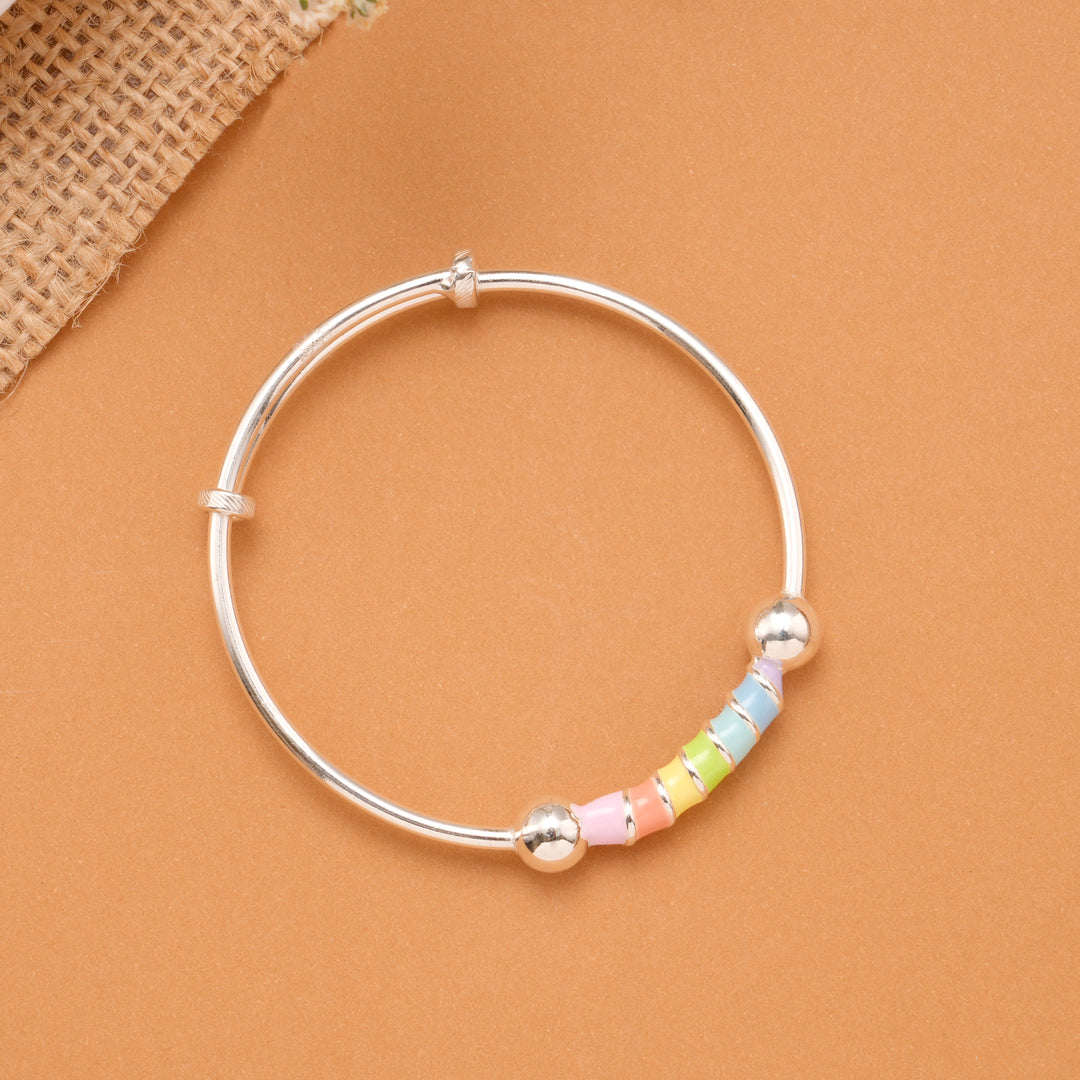 Rainbow Pastel Enamel Bead Baby Silver Bangle