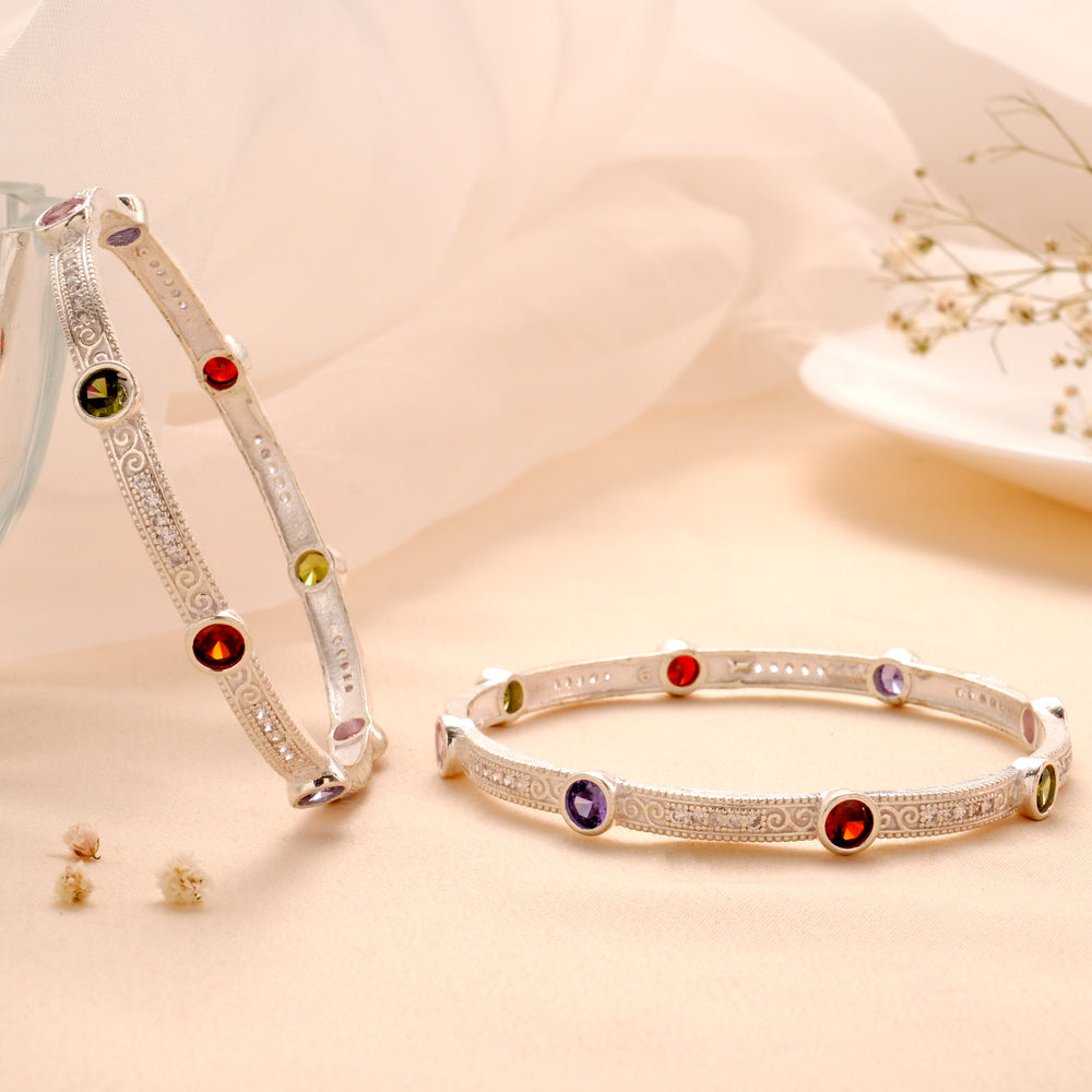 Elegant Multi Stone Silver Bangle