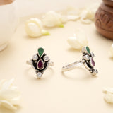 Emerald Ruby Teardrop Silver Toe Ring