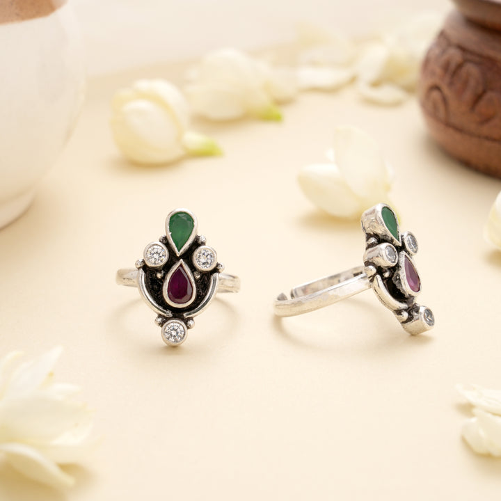 Emerald Ruby Teardrop Silver Toe Ring