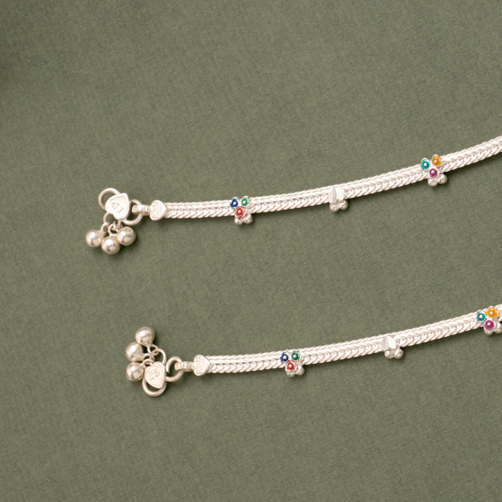Floral Enamel Drop Silver Anklet