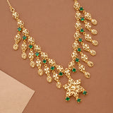 Floral Emerald Stone Gold Plated Necklace Set