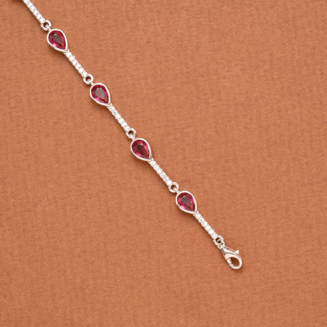 Stylish Red Tear Drop Stone Silver Women’s Bracelet