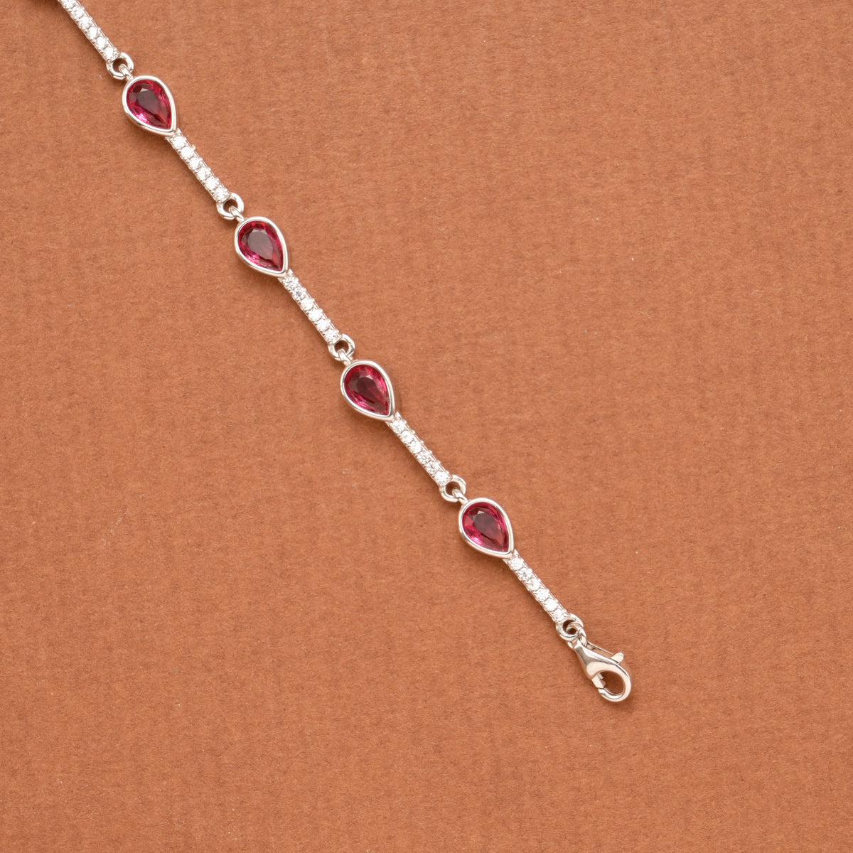 Stylish Red Tear Drop Stone Silver Women’s Bracelet