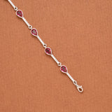 Stylish Red Tear Drop Stone Silver Women’s Bracelet