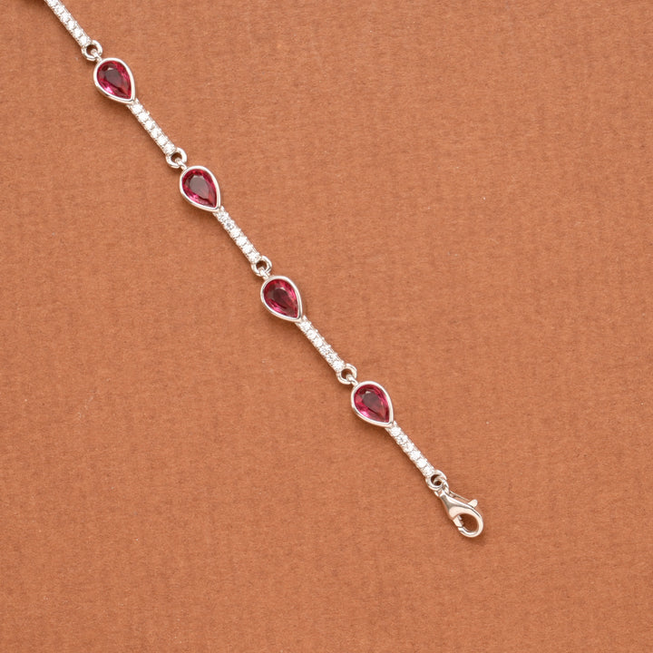 Stylish Red Tear Drop Stone Silver Women’s Bracelet