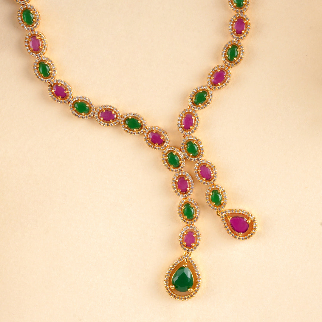 U-Shape Ruby and Emerald Swarovski Necklace