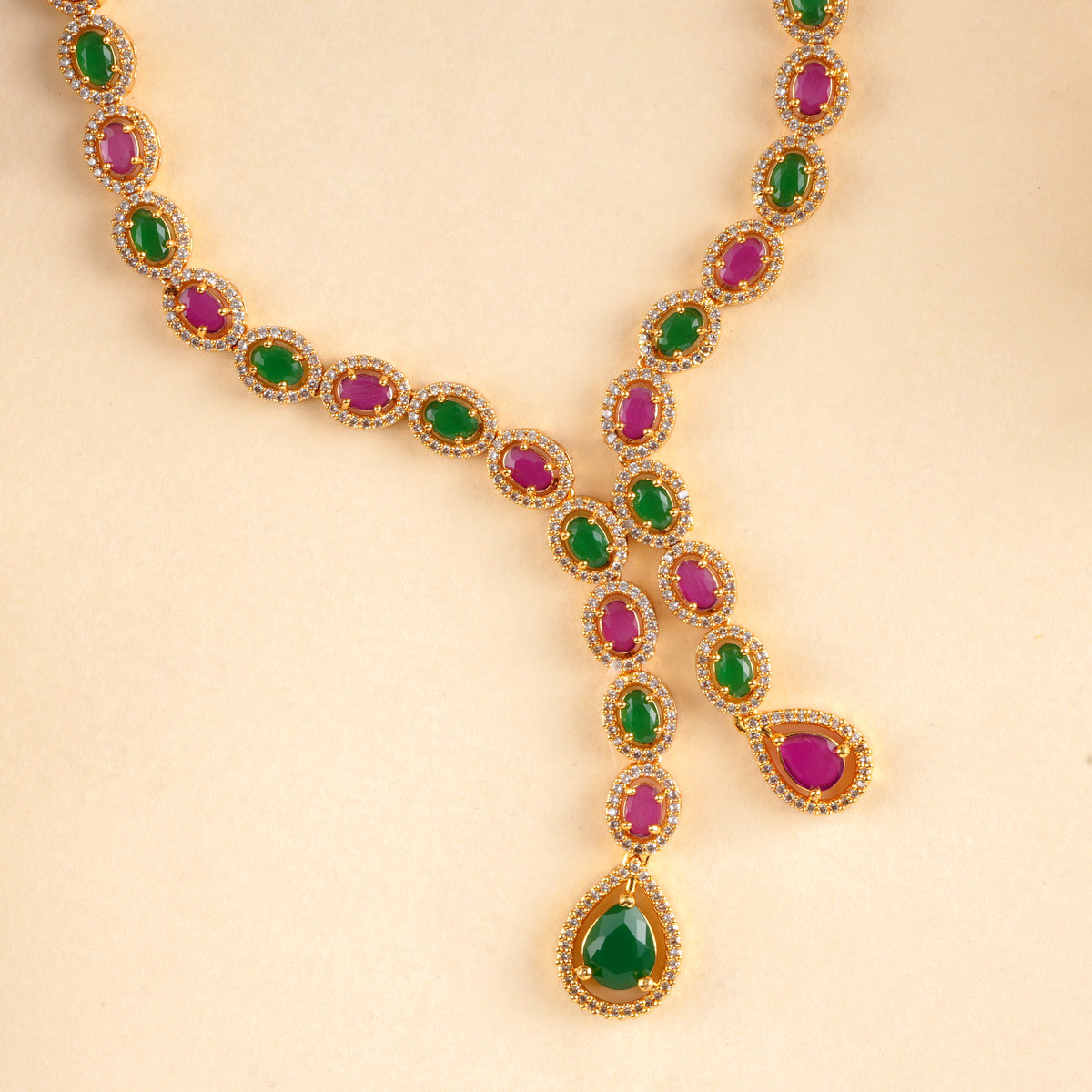 U-Shape Ruby and Emerald Swarovski Necklace