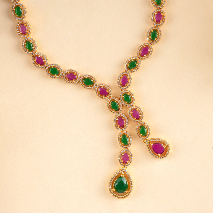 U-Shape Ruby and Emerald Swarovski Necklace