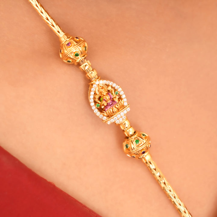 Devotional White Stone Lakshmi Mugappu Chain