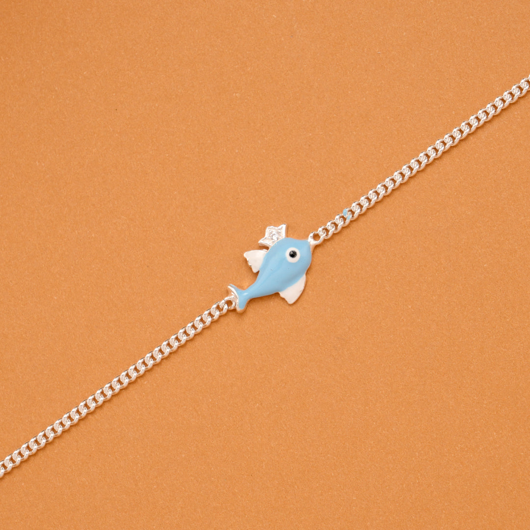 Light Blue Fish Enamel Silver Baby Bracelet