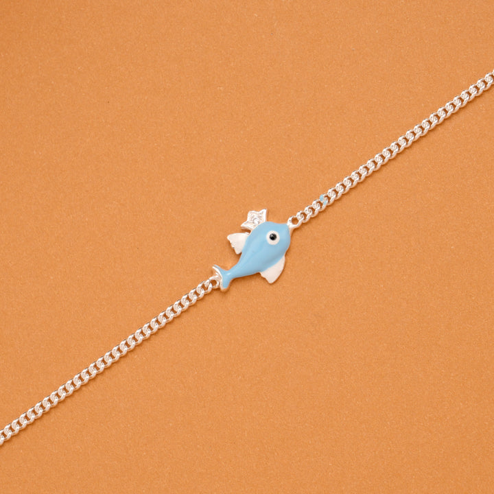 Light Blue Fish Enamel Silver Baby Bracelet